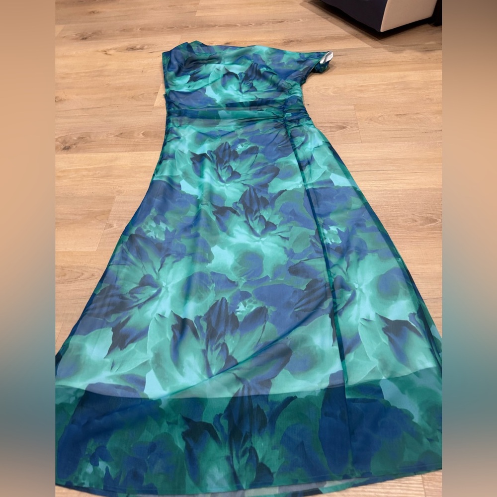 Elegant Green and Blue Floral Dress
